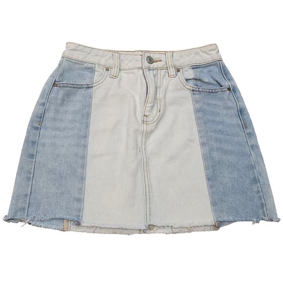 Pac Sun Split Light Wash Denim Blue Jean Mini Skirt Front & Back Pockets Cotton - Picture 1 of 7